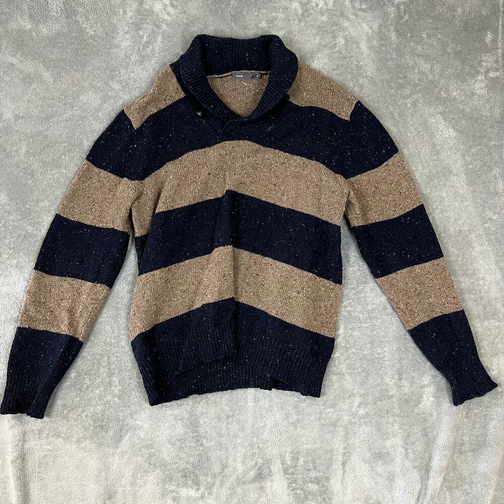 Vince‎ Sweater Mens XL Wool Blend Shawl Collar Blue Striped Old Money